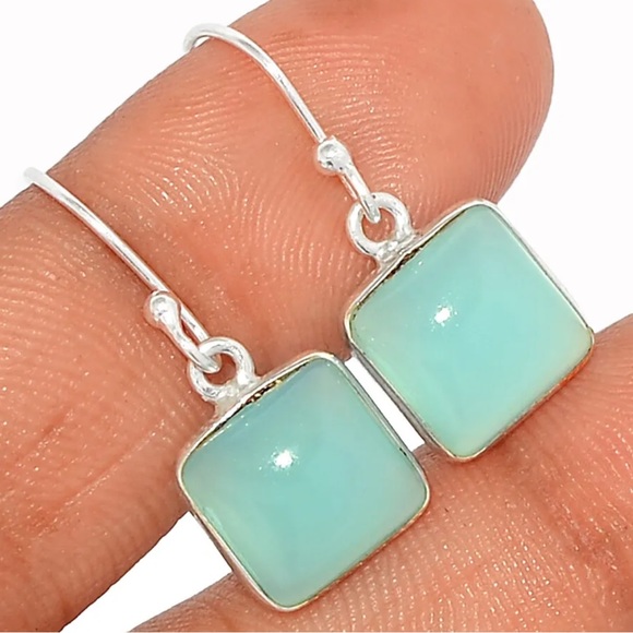 Aqua Chalcedony Sterling Silver Earrings - Picture 6 of 9